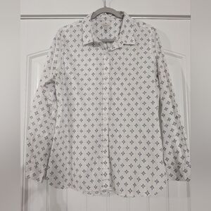 Garnet Hill Floral Diamond Organic Cotton Button Down Top